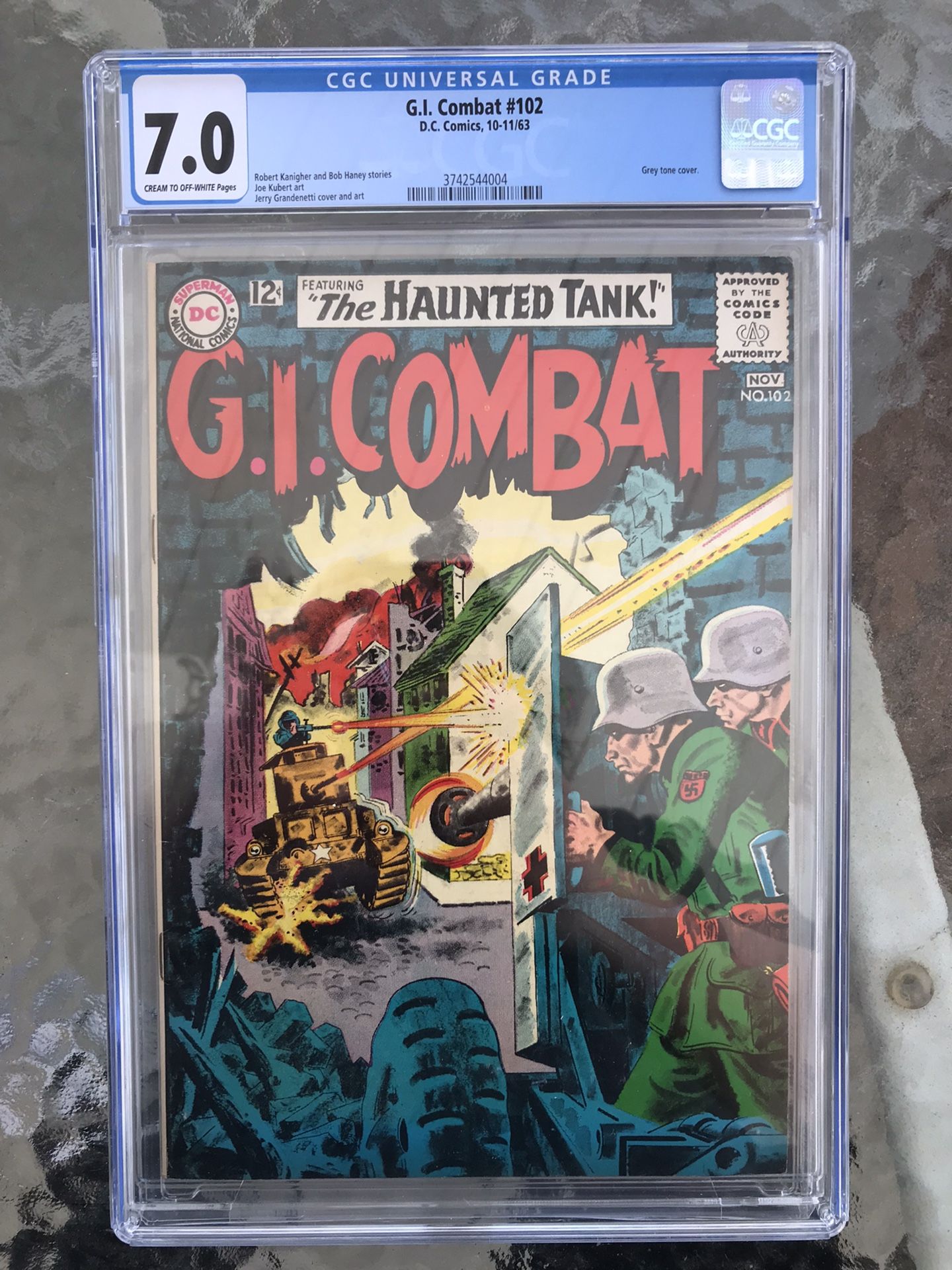 G.I. Combat #102 (1963) CGC 7.0 — Grey Tone Cover; Joe Kubert Art; Kanigher