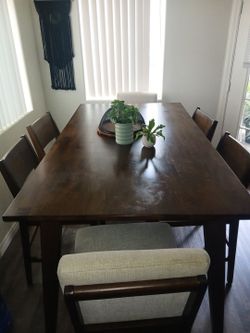 Brown wood dining table