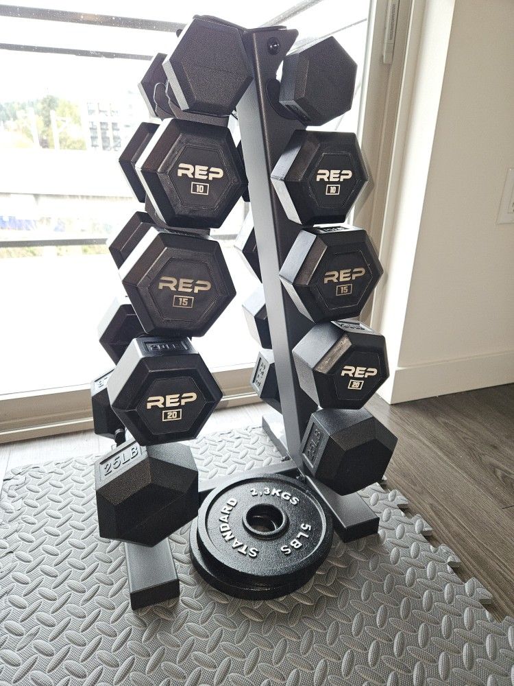 Rep Rter Stand REP Fitness Dumbell Set (5-25 lbs, STAND INCLUDED) for Sale in Redmond ...