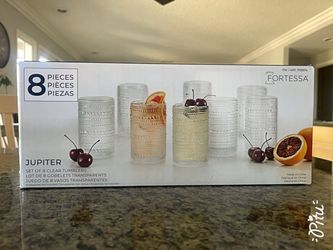 Band new Vintage Dot Pattern Drinking clear Glasses Set of 8, 13oz Glass Cups