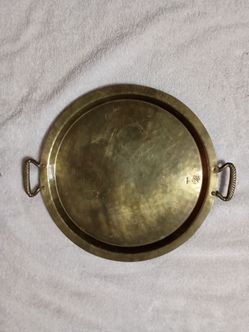 Vintage Russian Tula Hand Hammered Stamped Brass Serving Tray