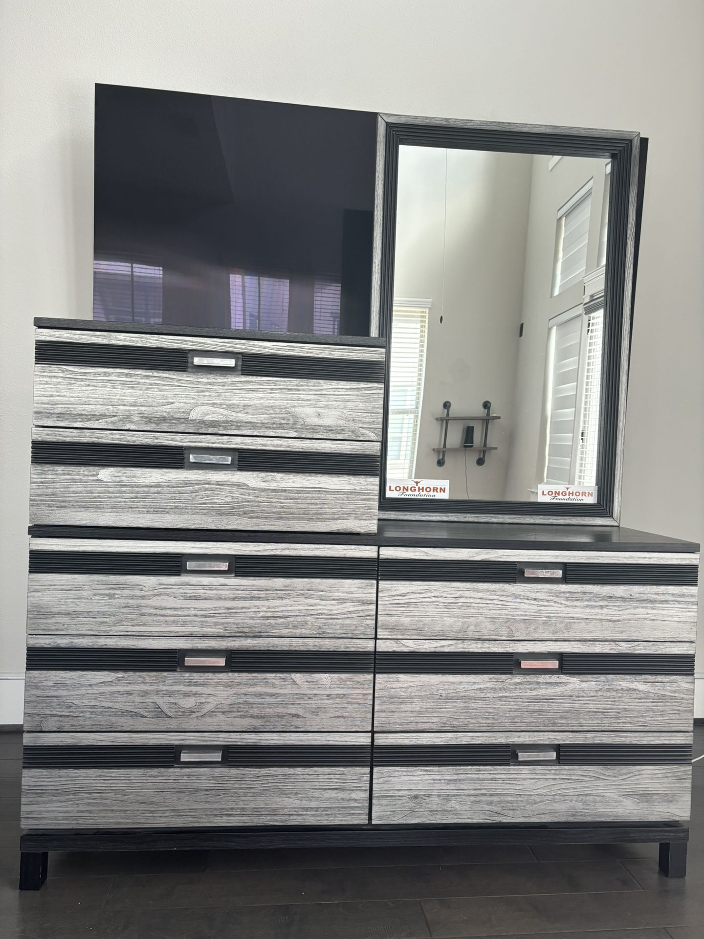 Modern Furniture Set (6-Drawer Dresser With 2-Drawer Dresser Stack & Vertical Mirror) - OBO