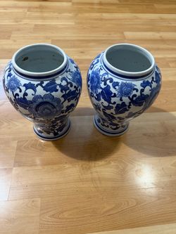 Pair of Blue and White Ceramic Vases