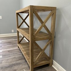 Modern Farmhouse Console Table - Solid Wood Entryway Storage - Bookshelf & Organizer