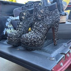 Alain black Grey Pony hair leopard platform Boots