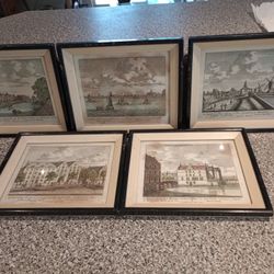 5 Antique Vintage Prints Old European Europe