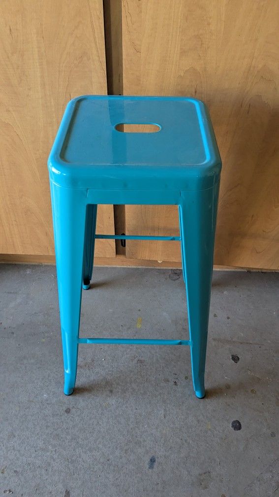 Teal Metal Stool 30" Tall
