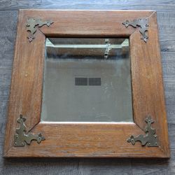 Antique Beveled 19" x 18" Mirror Frame with Brass Ornaments