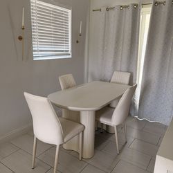 White Dining Table With 4 Leather Chairs. Sturdy