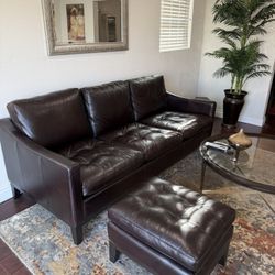 100% Leather Brown Couch & Ottoman