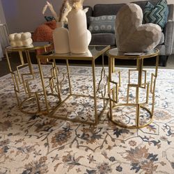 Gold Coffee Table Set (3-Piece) – Modern Glass Top