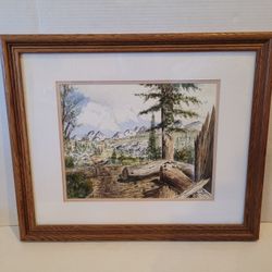 Watercolor Painting Wall Art Nature Mountains Country Home Decor Decoration