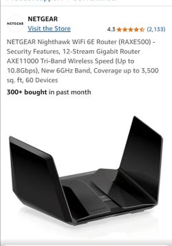 NETGEAR Nighthawk WiFi 6E Router (RAXE500)- Security Features, 12-Stream Gigabit Router AXE11000