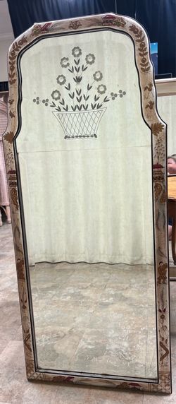 Vintage Chinoiserie Painted Floor Mirror
