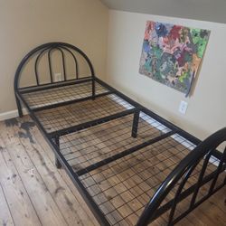 Full Size Bed Plastic Frame, Two Side Tables With Storage And A Twin Medal Frame 