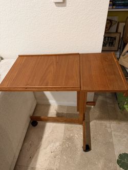 Vintage mcm teak rolling adjustable table 