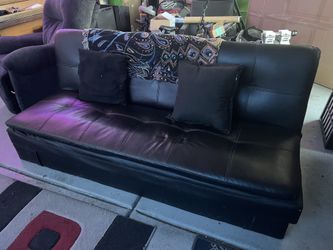 Leather Sofa Couch Excellent Condition, Turns Into A Bed