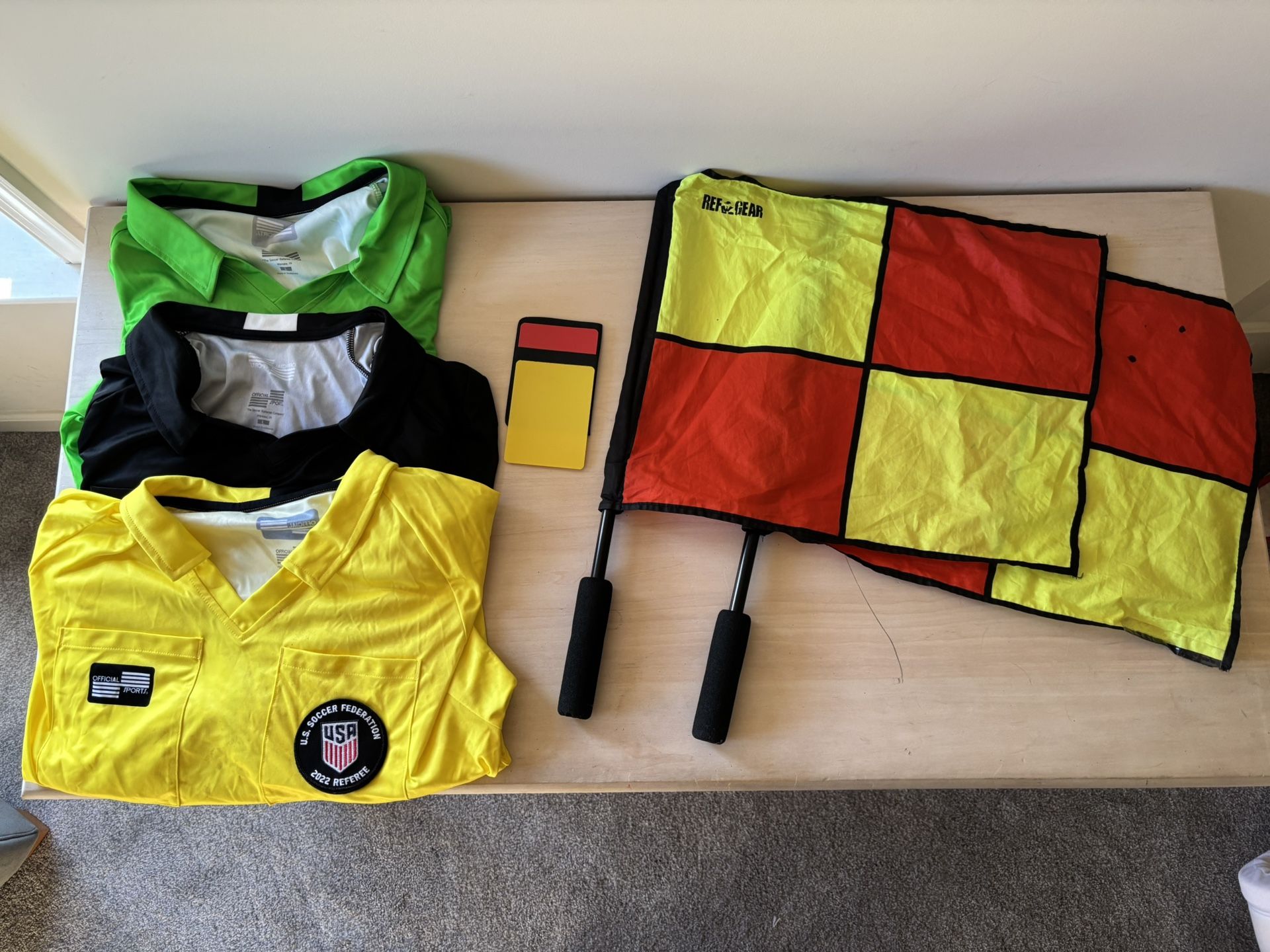 Soccer Referee Shirts, Flags, and Card Set