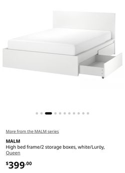 IKEA MALM High bed frame/2 storage boxes, white, Queen