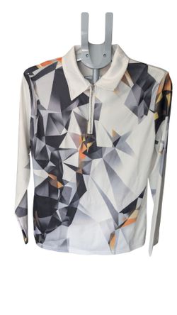 Long Sleeve Quarter-Zip Geometric Print Top