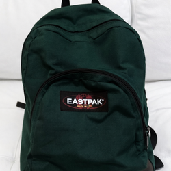 VTG 90s EASTPAK  Leather Bottom Backpack Green Padded Straps Made In USA