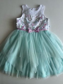 Jona Michelle girls' aqua butterfly tutu dress with 6 decorative bows, size 6