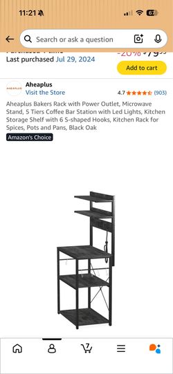 5-Tier Bakers Rack Coffee Bar w/ Power Outlet & LED Lights