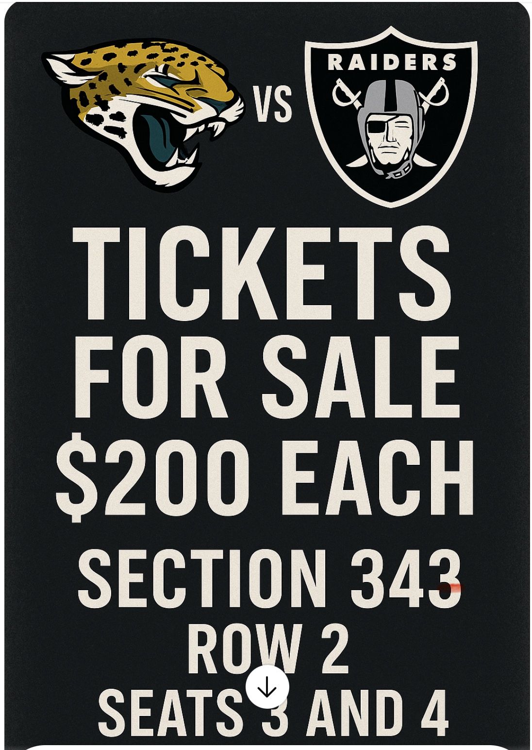 Tickets For Sale -Raider Vs Jaguars 