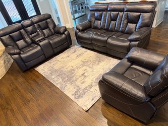 Dark coffee Leather Reclining Sofa Set – 3 Pieces