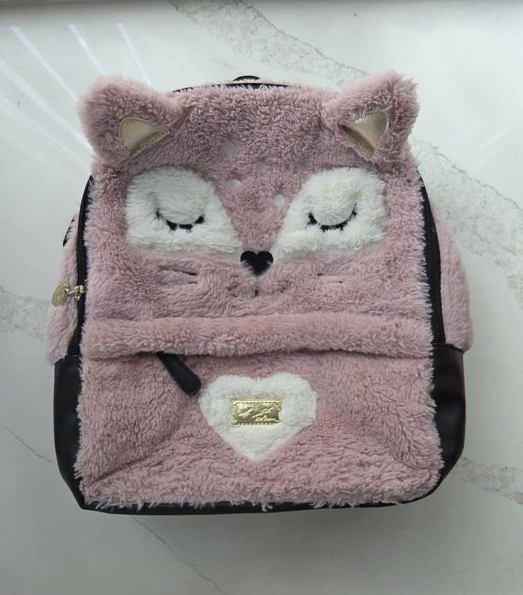 Luv Betsey Johnson Girls Backpack Blush Pink Fox Faux Fur 