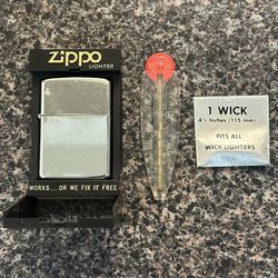 Zippo Chrome Lighter with Flint and 1 Wick