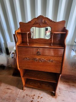 Antique Solid Oak Victorian Drop Front Secretary Desk