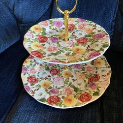 Portmeirion Rose Bouquet 2 Tier Cake Stand