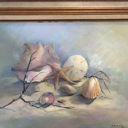 Original Seashell Oil Painting 31.5 X 25.5
