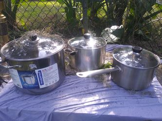 3 potsTramontina 16 qt , vollrath stainless steel ,