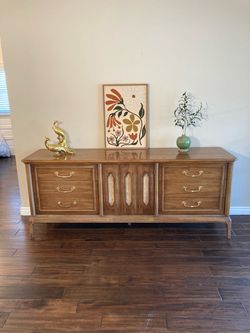 Mid Century Modern Nine Drawer Walnut Dresser With Marble Inlay