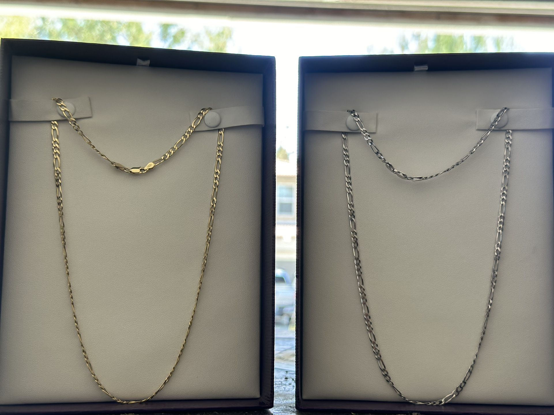 Set Of 2 925 SS Italy Figaro Chains 20” 1 (925 Sterling Silver) 1 (14k Gold Plated 925 Sterling Silver)  