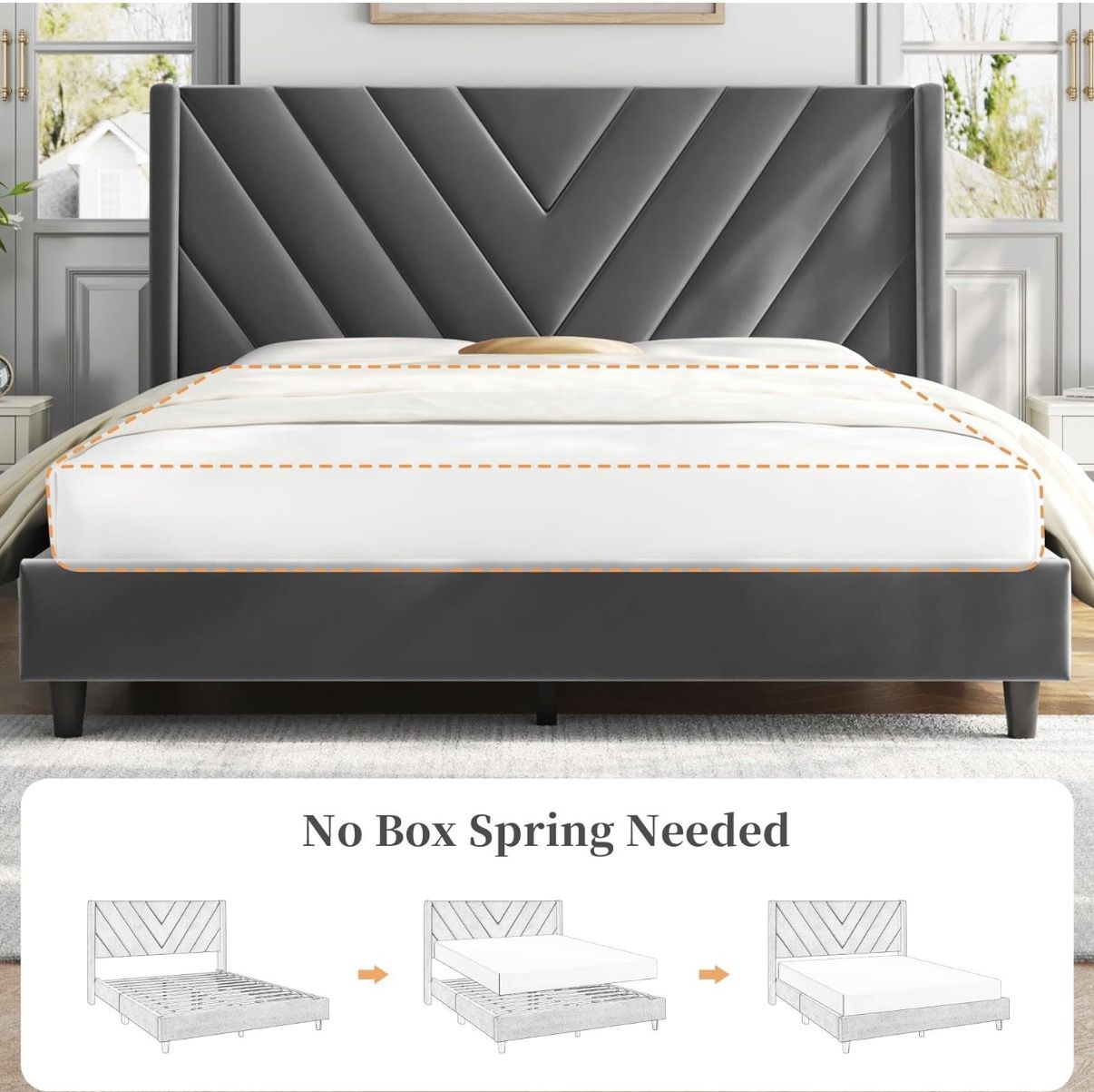 Yaheetech Full Bed Frame Upholstered Platform Bed with Wing Side Tufted Headboard/Sturdy Wooden Slat