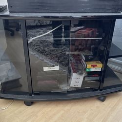 Black TV Stand And Storage On Wheels 