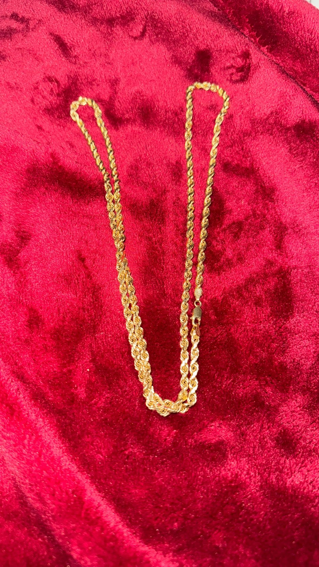 14K Yellow Solid Gold Diamond Cut Rope Chain