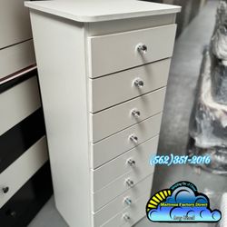 New Assembled Luxurious White Diamond 8 Drawer Dresser Cajonera 
