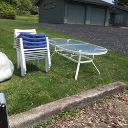 Outdoor Glass Top Table & 6 Chairs