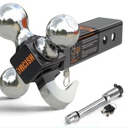 ORCISH 360° Swivel Trailer Hitch, Tri-Ball Mount With Heavy Duty Hook & Anti-Theft Lock, Chrome-Plated Trailer Ball Size 1-7/8", 2" And 2-5/16", Fit 2