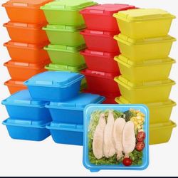 [30 Pack Plastic Reusable Food Storage Containers with Lids Square Bento Box Lunch Meal Prep Container for Food Salad BPA Free Microwaveable Dishwashe