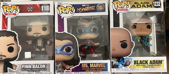 3 Funko Pop Bundle – Finn Bálor, Ms. Marvel & Black Adam