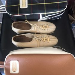 Vintage Ladies bowling shoes and two totes