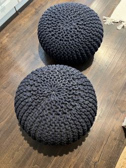 Two Dark blue knit poufs