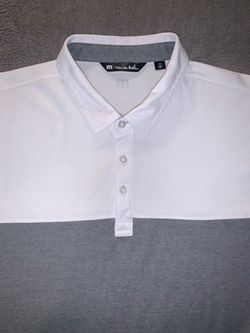 Travis Mathew Mens Size XXL 2XL Polo Shirt Gray & White Daimler Double Eagle 🏌⛳