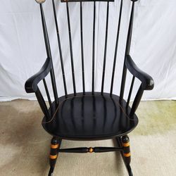 Vintage Nichols & Stone Stencil Decorated Black & Gold Rocking Chair # 736-114