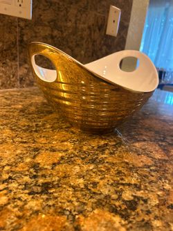 Ceramic dish bowl gold white